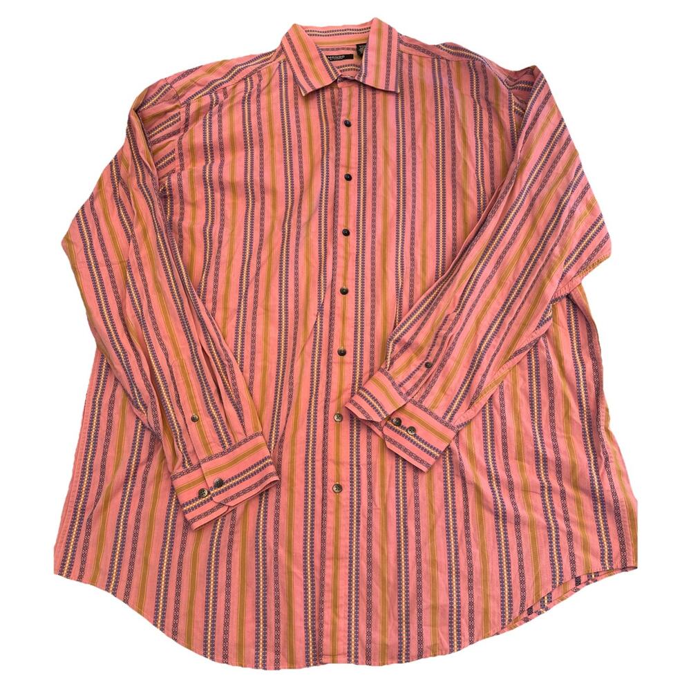 Mondo Di Marco Shirt Mens 3XT 3TG Pink Paisley Motif Chain Stripe AOP Boho Flair